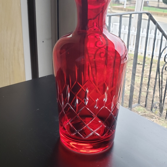 Vintage Ruby Red Flash To Clear Vase/Dicanter - Picture 13 of 16